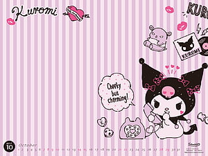 Kuromi Sanrio Character Wallpaper with Pink Stripes and Cute Accessories HD wallpaper