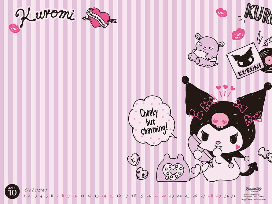 Kuromi Sanrio Character Wallpaper with Pink Stripes and Cute Accessories HD wallpaper