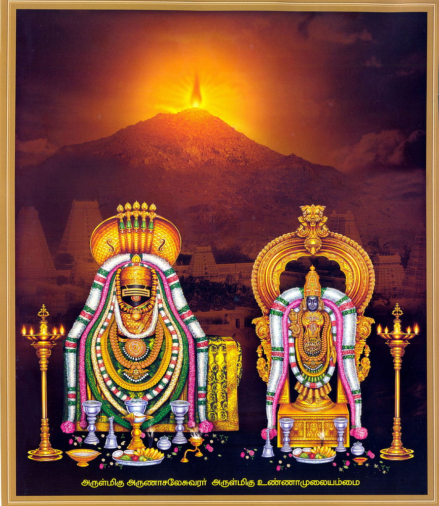 Thiruvannamalai Arunachaleswara Temple Deities with Arunachala Hill at Sunrise HD phone wallpaper