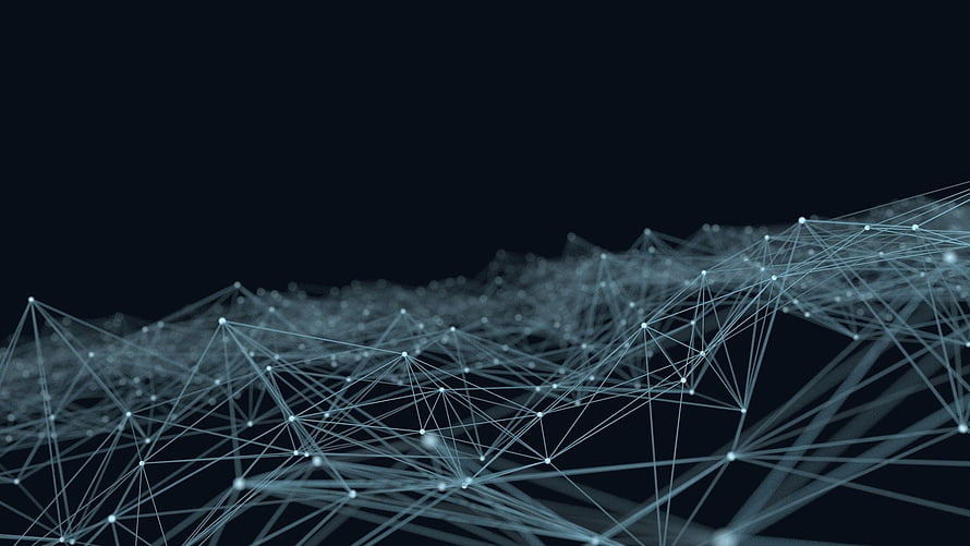 Abstract Neural Network Visualization with Glowing Nodes and Connections on Dark Background HD wallpaper
