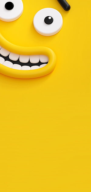 Playful 3D Yellow Smiley Face with Big Grin and White Teeth HD phone wallpaper
