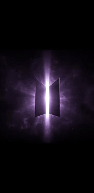 BTS Logo Glowing in Purple Mist with Dramatic Light Beam HD phone wallpaper