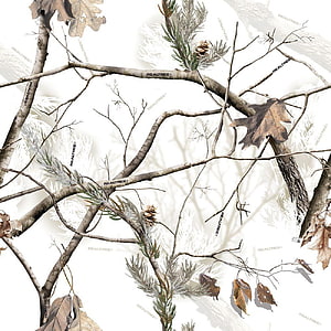 Realtree Snow Camo Pattern with Pine Branches and Oak Leaves on White Background HD phone wallpaper