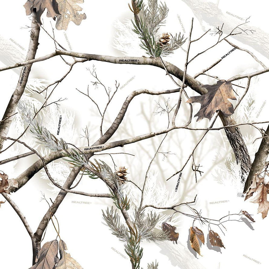 Realtree Snow Camo Pattern with Pine Branches and Oak Leaves on White Background HD phone wallpaper