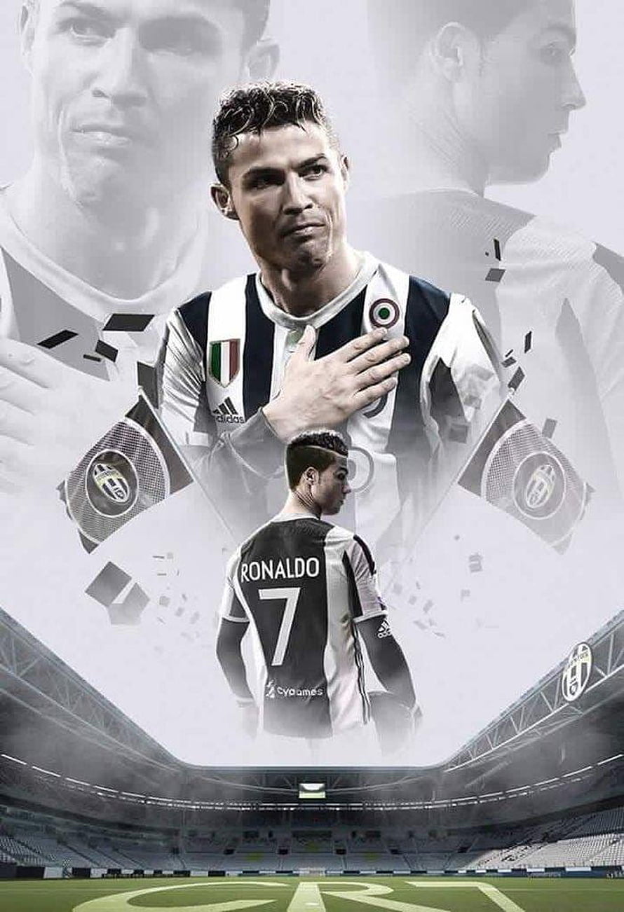 Cristiano Ronaldo in Juventus Kit with Stadium Background and Layered Portrait Design HD phone wallpaper