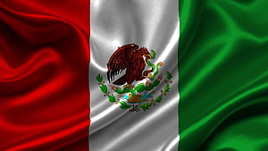 Mexico National Flag With Eagle Emblem On Flowing Silk Fabric HD wallpaper