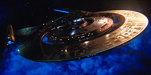 USS Discovery NCC-1031 Starship in Deep Space with Blue Nebula HD wallpaper