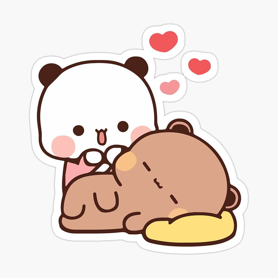 Cute Bubu Dudu Panda and Bear Sticker with Floating Hearts HD phone wallpaper