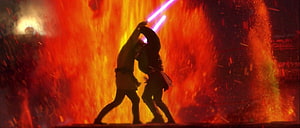 Anakin and Obi-Wan Duel on Mustafar Amidst Fire and Sparks HD wallpaper