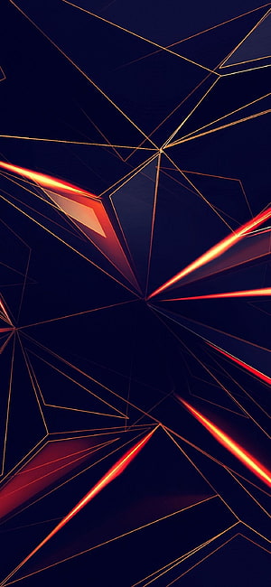 Abstract Geometric Neon Lines on Dark Navy Background with Red and Orange Glowing Streaks HD phone wallpaper