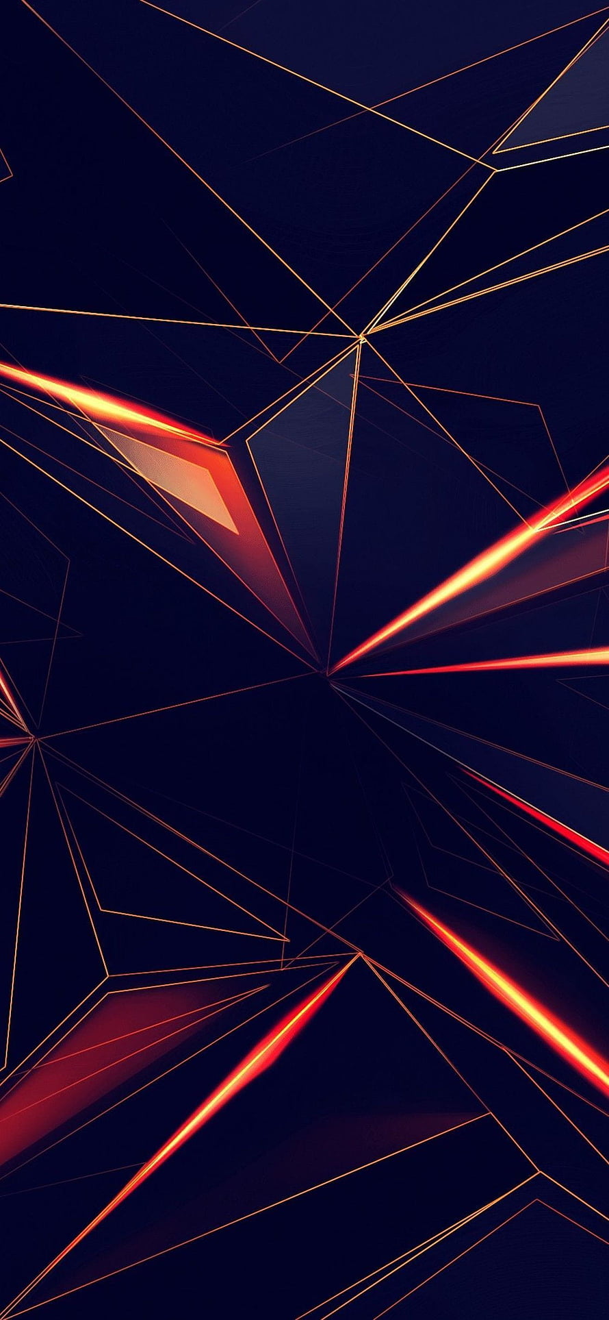 Abstract Geometric Neon Lines on Dark Navy Background with Red and Orange Glowing Streaks HD phone wallpaper