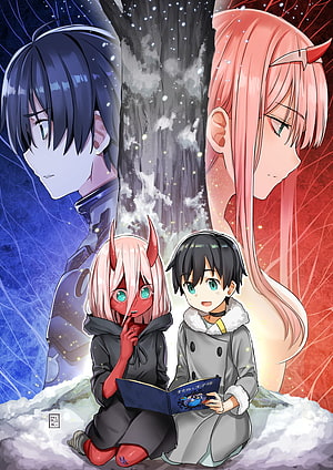 Darling in the FranXX Zero Two and Hiro Snowy Night Illustration HD phone wallpaper