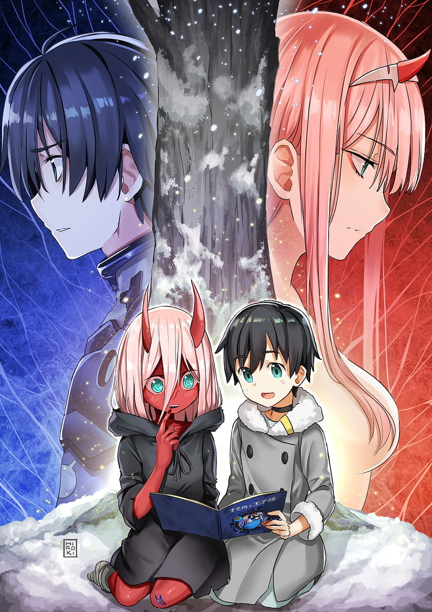 Darling in the FranXX Zero Two and Hiro Snowy Night Illustration HD phone wallpaper
