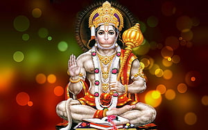 Hanuman Ji in Meditative Pose with Gada and Sacred Text on Ornate Background, Hanuman Ji &, #hanuman HD wallpaper