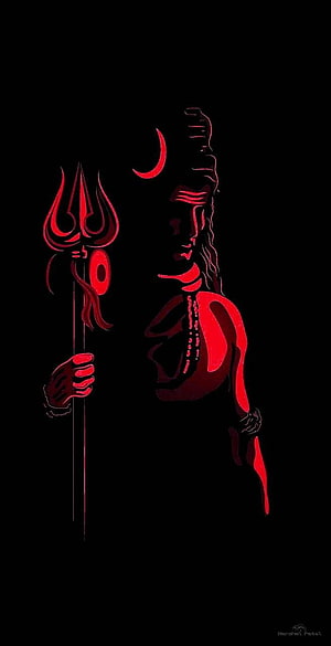 Mahadev Dark Minimalist Illustration with Trishul and Crescent Moon HD phone wallpaper