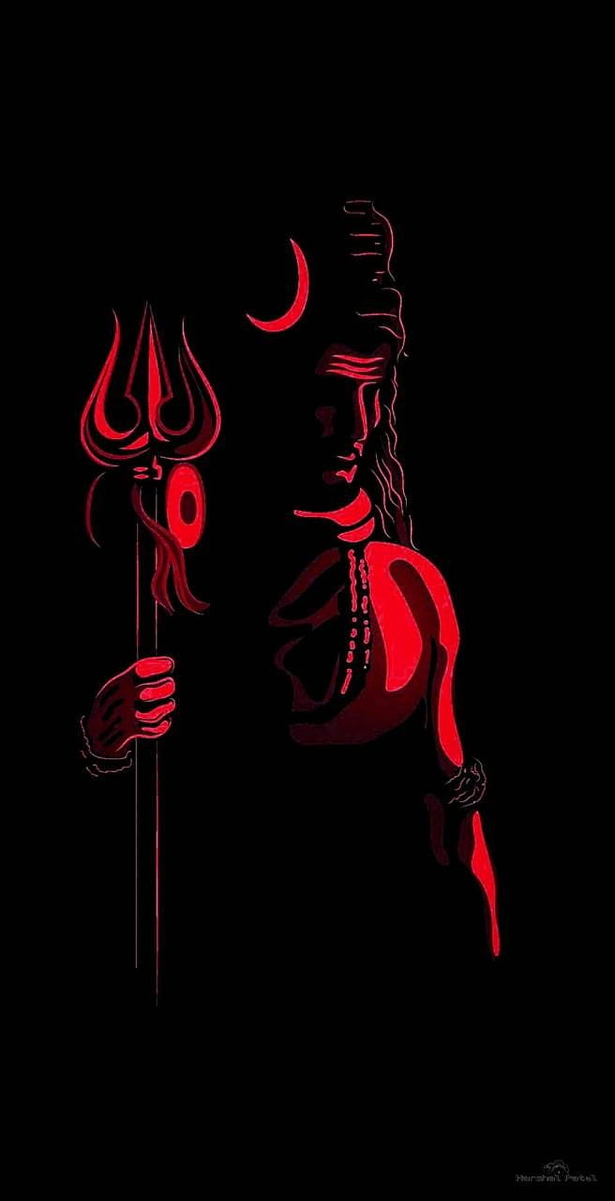 Mahadev Dark Minimalist Illustration with Trishul and Crescent Moon HD phone wallpaper