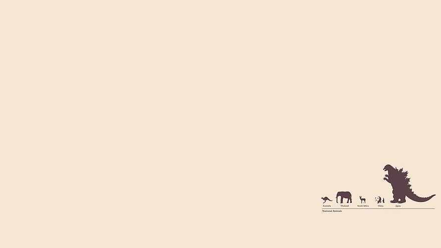 Minimalist Beige Wallpaper Featuring Silhouettes of National Animals and Godzilla HD wallpaper