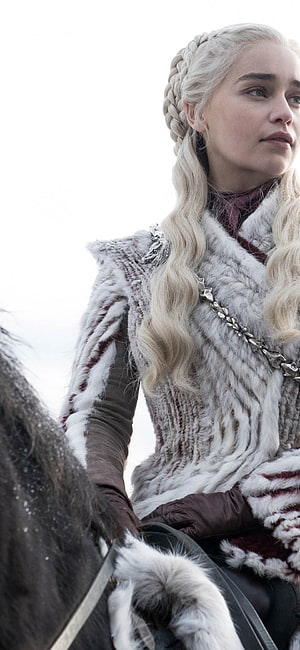 Daenerys Targaryen in Winter Fur Riding a Horse in Game of Thrones HD phone wallpaper