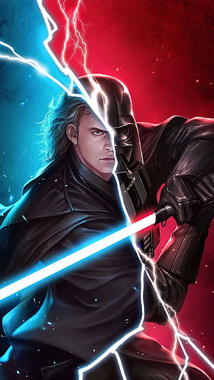 Anakin Skywalker Dual Identity Concept Art with Lightsaber and Lightning HD phone wallpaper