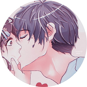 Romantic Anime Couple Kissing Profile Picture with Soft Pastel Tones HD phone wallpaper