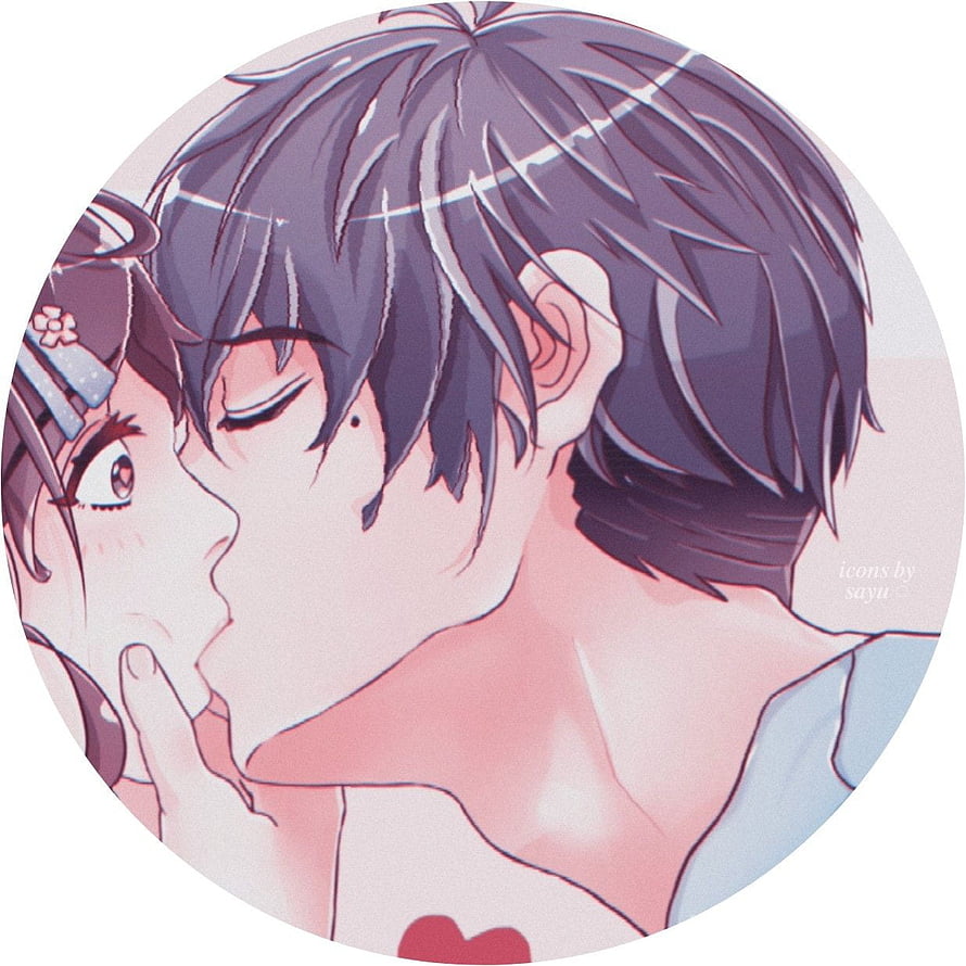 Romantic Anime Couple Kissing Profile Picture with Soft Pastel Tones HD phone wallpaper