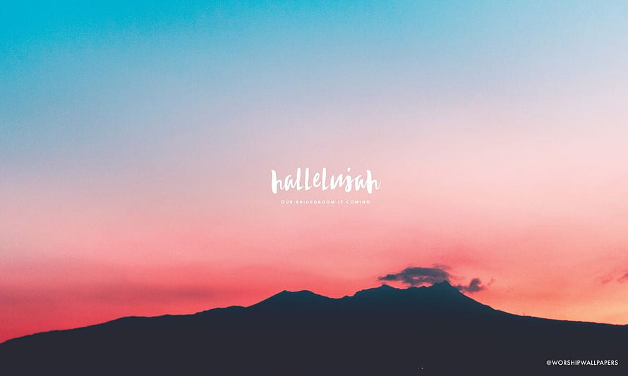 Hallelujah Mountain Silhouette Sunset Skyline with Inspirational Text HD wallpaper
