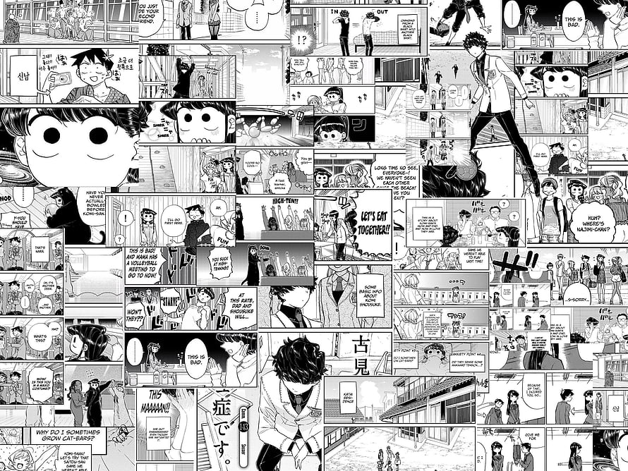 Black and White Manga Page Spread with Multiple Panels and Character Dialogues HD wallpaper