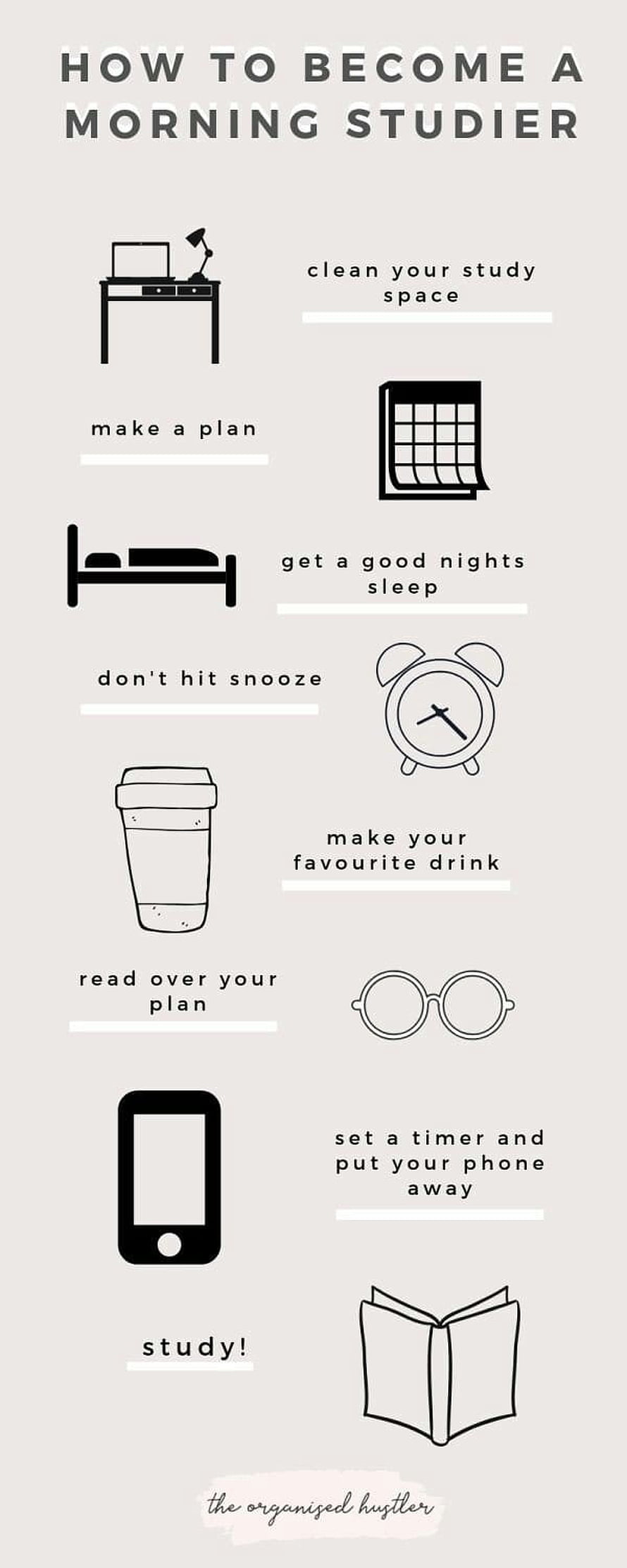 Minimalist Morning Study Routine Infographic with Simple Line Icons and Productivity Tips HD phone wallpaper