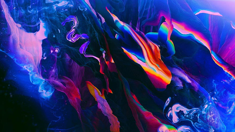 Vibrant Abstract Fluid Art with Swirling Neon Colors and Dark Background HD wallpaper