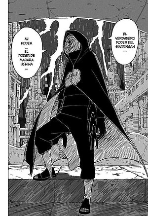 Obito Uchiha in Akatsuki Cloak with Sharingan Eye in Naruto Manga Panel HD phone wallpaper