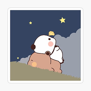 Cute Bubu Dudu Panda Bear Sitting on Capybara Under Starry Night Sky HD phone wallpaper