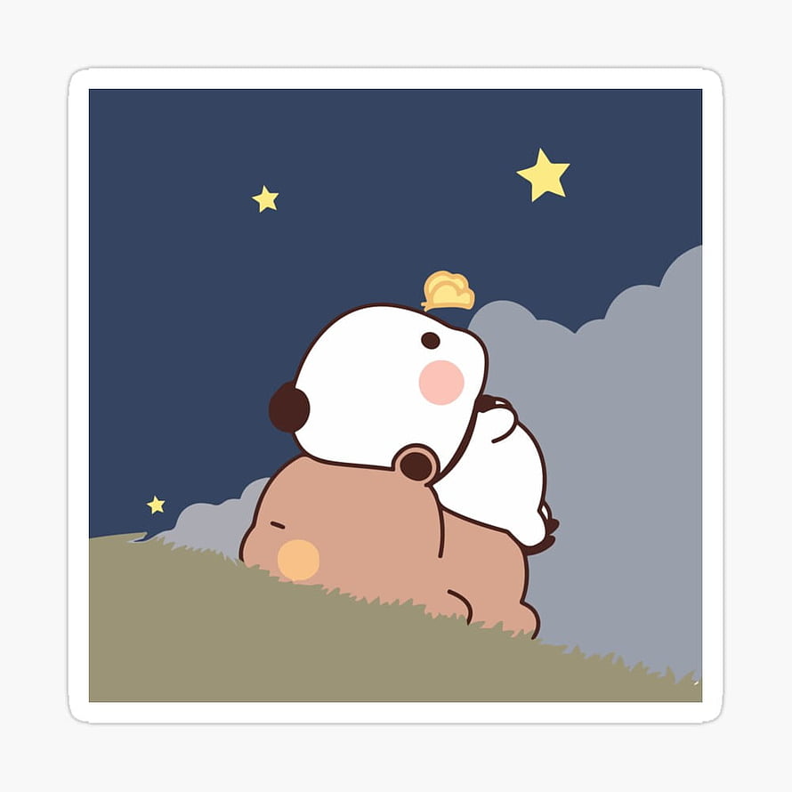 Cute Bubu Dudu Panda Bear Sitting on Capybara Under Starry Night Sky HD phone wallpaper