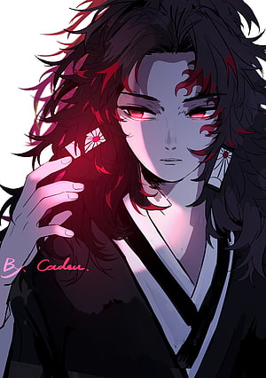 Yoriichi Tsugikuni Demon Slayer Anime Character Portrait with Red Eyes and Dark Hair HD phone wallpaper