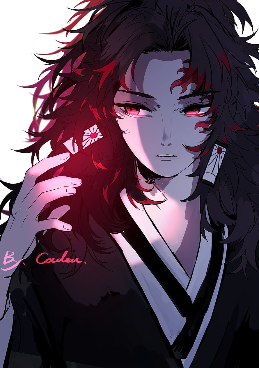 Yoriichi Tsugikuni Demon Slayer Anime Character Portrait with Red Eyes and Dark Hair HD phone wallpaper