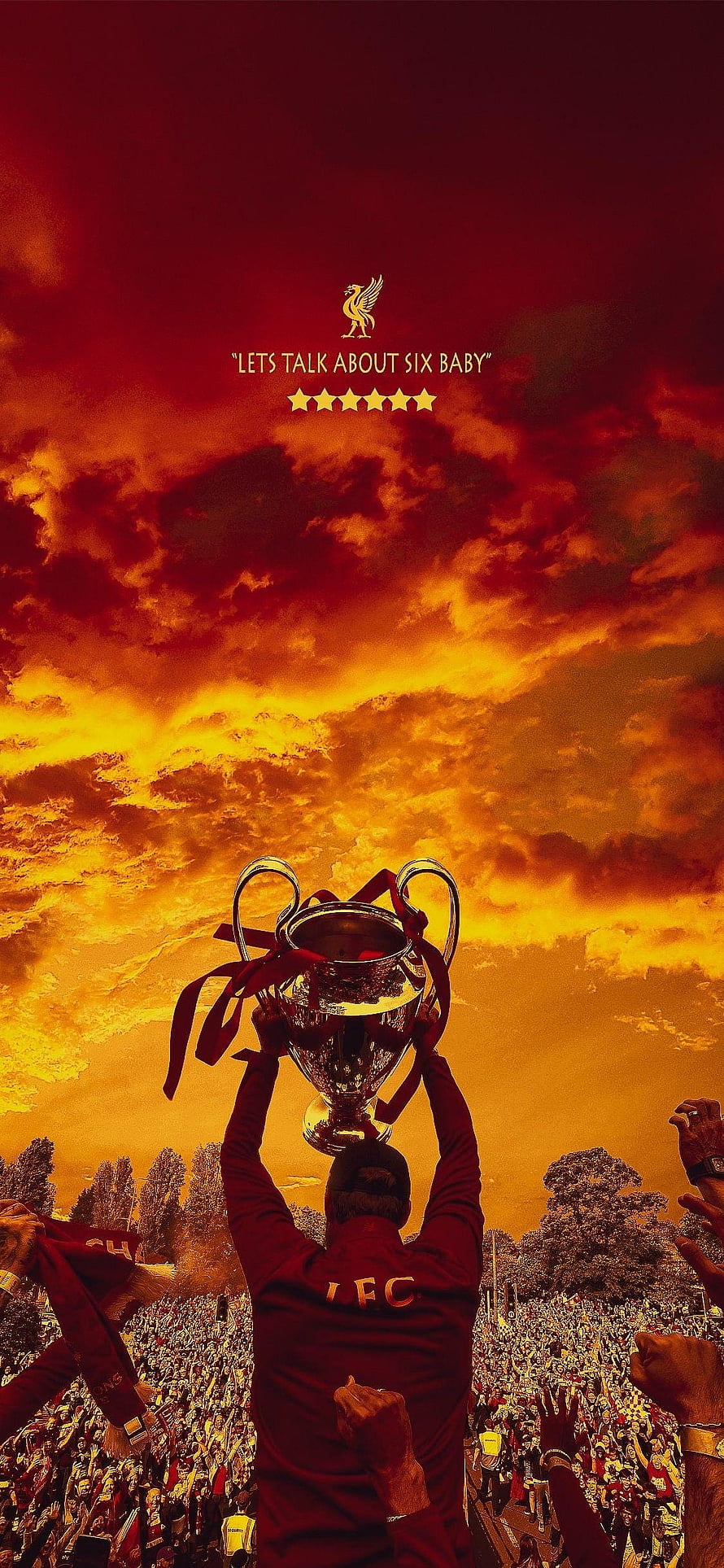 Liverpool FC Player Lifting UEFA Champions League Trophy Against Dramatic Sunset Sky HD phone wallpaper