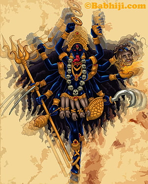 Maa Kali Divine Illustration with Multiple Arms, Skull Garland, and Sacred Weapons HD phone wallpaper