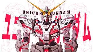 Gundam Unicorn RX-0 Mecha Illustration with Red and White Armor HD wallpaper