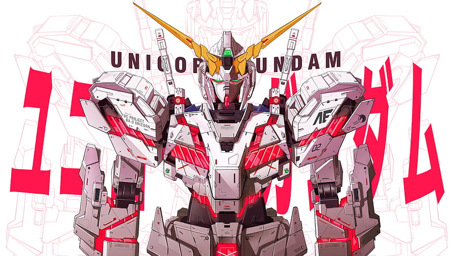 Gundam Unicorn RX-0 Mecha Illustration with Red and White Armor HD wallpaper