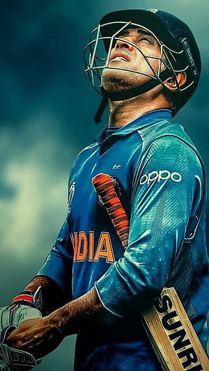 MS Dhoni in India Cricket Jersey Holding Bat with Determined Expression HD phone wallpaper