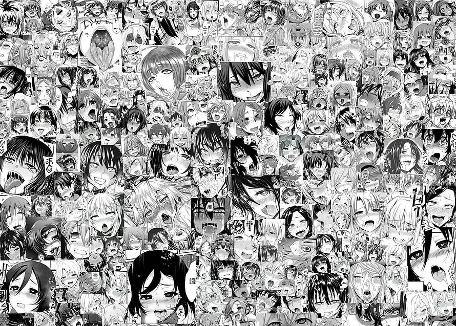 Black and White Ahegao Face Collage Mosaic Artwork HD wallpaper