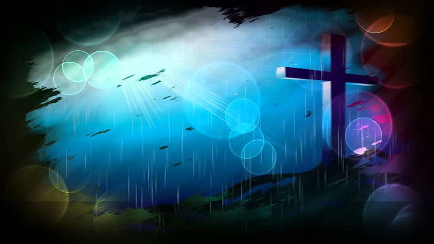 Christian Cross in Rainy Sky with Divine Light Rays and Bokeh Effects HD wallpaper