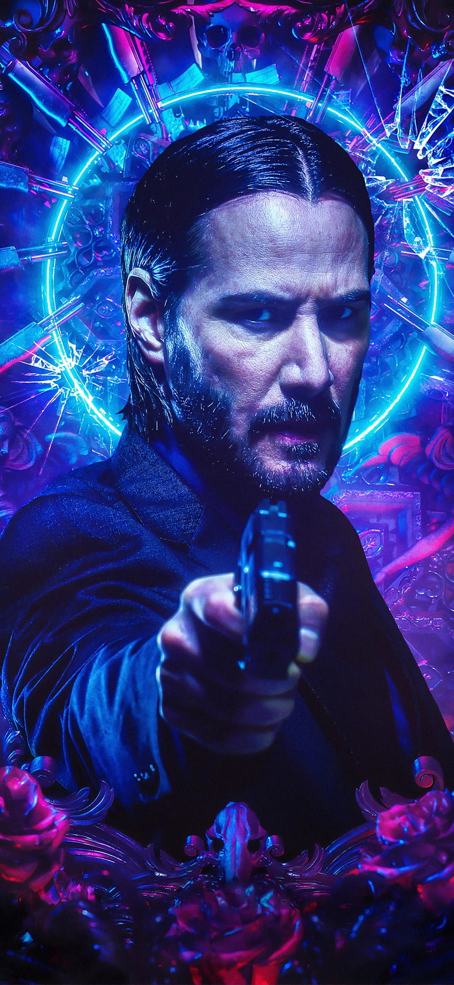 John Wick 3 Parabellum Cinematic Poster with Neon Blue and Purple Lighting HD phone wallpaper