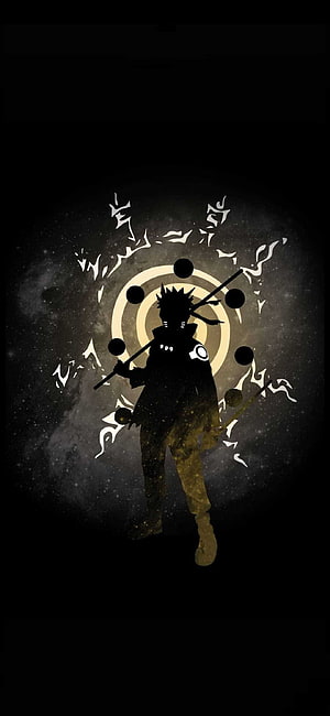 Naruto Silhouette with Rasengan and Chakra Orbs Against a Dark Cosmic Background HD phone wallpaper
