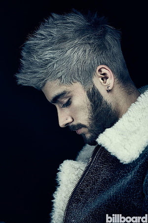 Zayn Malik Profile Portrait in Shearling Jacket with Silver Hair and Beard HD phone wallpaper