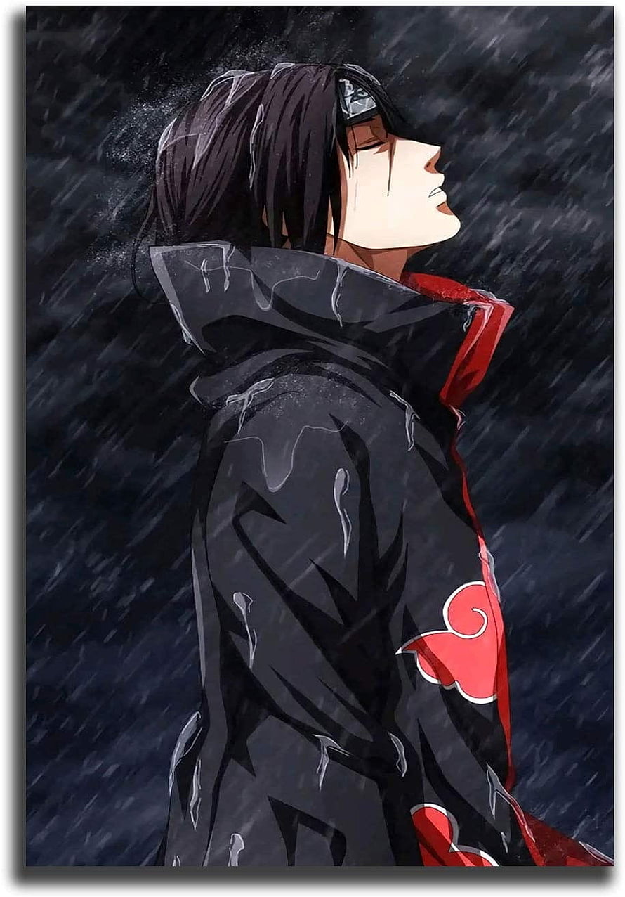 Itachi Uchiha in Akatsuki Cloak Standing in the Rain HD phone wallpaper