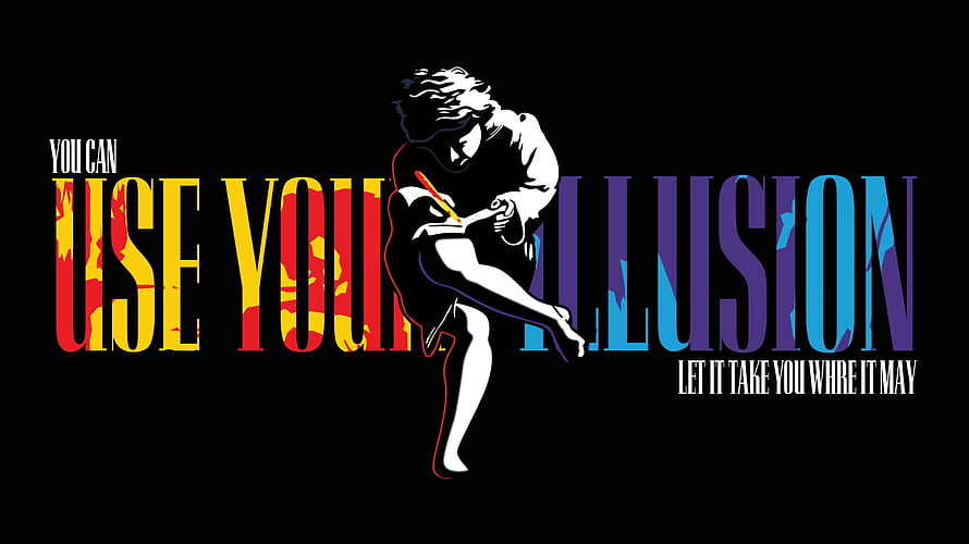 Guns N' Roses Use Your Illusion Album Artwork with Guitarist Silhouette HD wallpaper