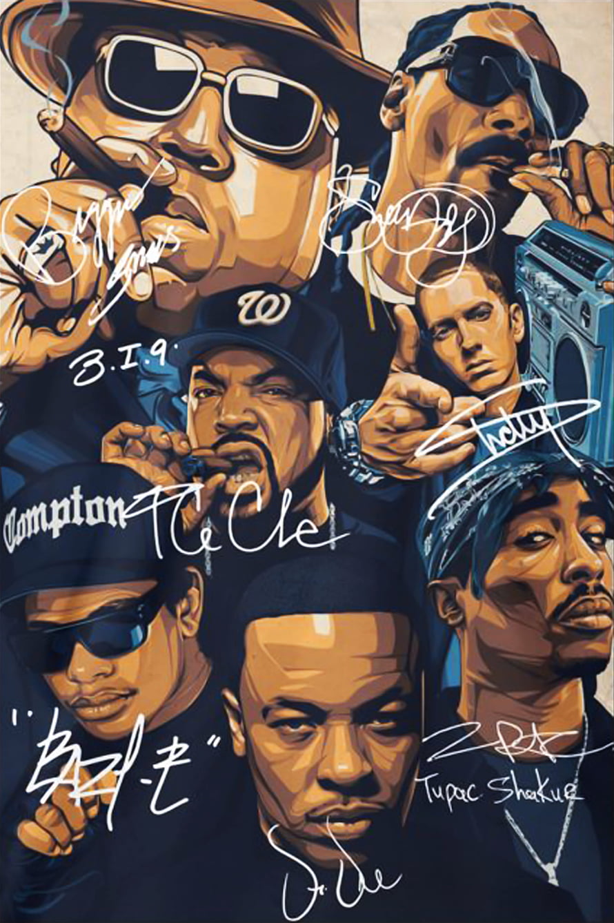 Hip Hop Legends Digital Art: Notorious B.I.G., Snoop Dogg, Ice Cube, Eminem, and Tupac Shakur HD phone wallpaper