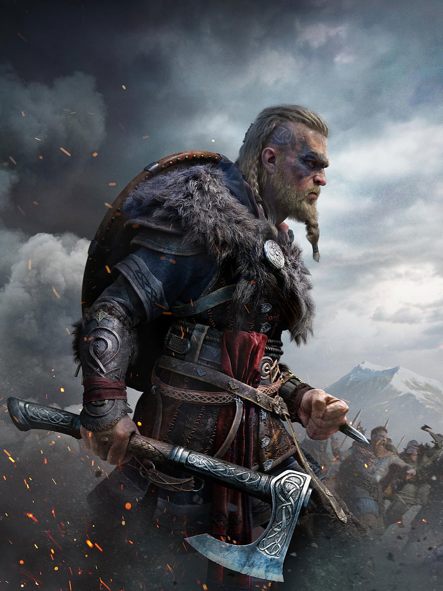 Assassin's Creed Valhalla Viking Warrior with Axe and Shield in Battle HD phone wallpaper