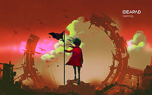 Lenovo IdeaPad Gaming Post-Apocalyptic Girl with Flag in Red Wasteland HD wallpaper