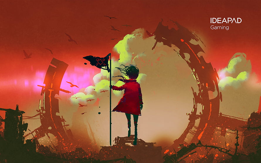 Lenovo IdeaPad Gaming Post-Apocalyptic Girl with Flag in Red Wasteland HD wallpaper
